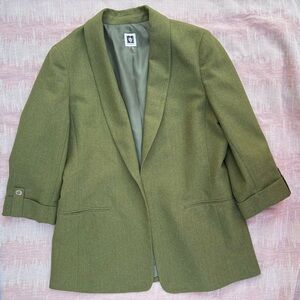 Anne Klein Olive Green 3/4 Sleeve Subtle Gold Metallic Pinstripe Blazer Size M
